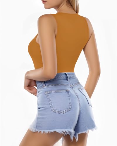 Image of MANGOPOP Women's Tank Top Bodysuit Crew Neck Sleeveless Racerback Halter Ribbed Body Suits Sexy Summer Going Out Tops