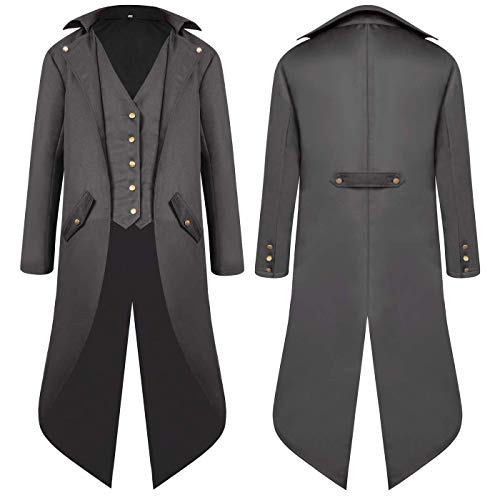 VERNASSA Mens Steampunk Vintage Tailcoat Jacket Gothic Victorian Medieval Halloween Costume Coat Black steampunk buy now online