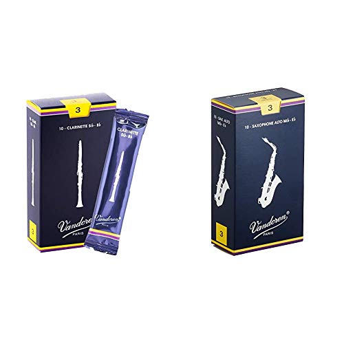 Vandoren CR103 Bb Clarinet Traditional Reeds Strength 3; Box of 10 SR213 Alto Sax Traditional Reeds Strength 3; Box of 10