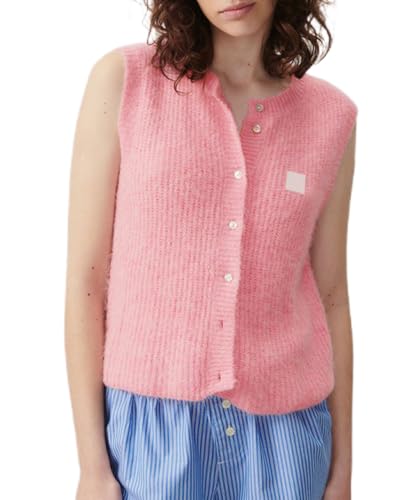 Image of UAURORAO Women Chunky Sweater Vest Button Down Crochet Cable Knit Cardigan Sleeveless Open Front Knitted Crop Waistcoat