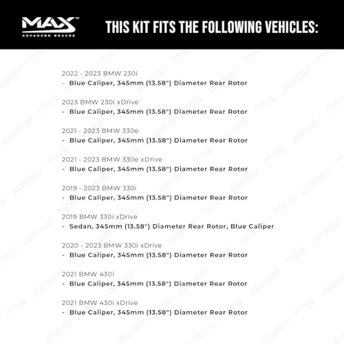 Image of Max Advanced Brakes Rear Brake Kit Compatible With 2021-2023 BMW 330e 330e 330i 430i 430i xDrive w /13.58 inch Rear Rotor Replacement Geomet Coated OE Disc Brake Rotors and Ceramic Brake Pads