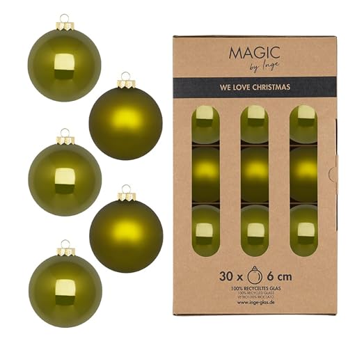 Weihnachtskugeln Glas 6cm 30 Stück - matt & glänzend - Christbaumkugeln Weihnachtsbaumkugeln für Weihnachten - Christbaumschmuck & Weihnachtsbaumschmuck - Green Olives