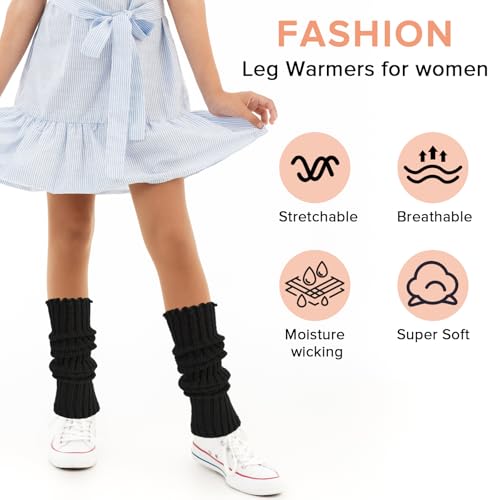 Leg Warmers, 2Pairs Kawaii Knit Stretchy Leg Warmer for Women Leg Sculpting, Fall/Winter Womens Leg Sleeves Y2k Fashion Kawaii Accessorie (Black&White)4