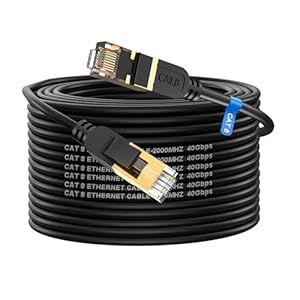 Cat 8 Ethernet Cable, 100FT High Speed Heavy Duty 26AWG Cat8 LAN Network Cable 40Gbps, 2000Mhz with Gold Plated RJ45 Connector, Outdoor&Indoor Internet Cable Compatible for Router Gaming Modem Xbox