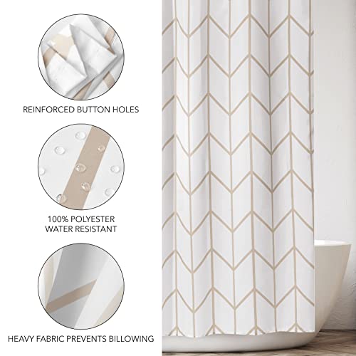 mDesign Fabric Geometric Shower Curtain - Herringbone Chevron Print with Reinforced Buttonholes for Master/Guest Bathroom - Machine Washable & Water Resistant Curtains - 72" x 72" - Beige/White by mDesign - Image 5