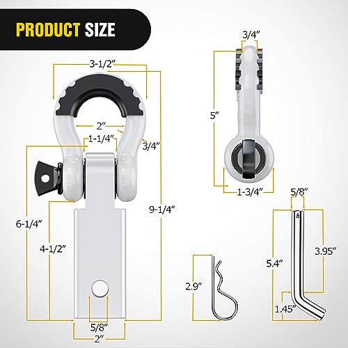 Image of Nilight Shackle Hitch Receiver 2Inch 45000 LBs Breaking Strength 3 /4 inch D Ring Pin Heavy Duty Solid Recovery Towing Kit for Trucks Jeeps Off-Road