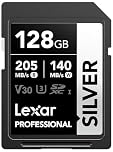 Lexar 128GB SD Card SILVER, Up to 205MB/s Read, 140MB/s Write, SDXC UHS-I Memory Card, Class 10, U3, V30, SD Card for Professional Photographers, Videographers, Enthusiasts