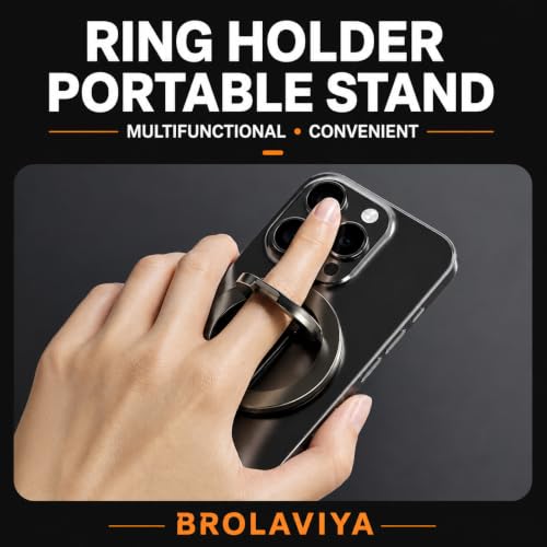 Image of BROLAVIYA Double-Sided Magnet with Kickstand Magnetic Phone Ring Holder Stand, Finger Grip, Foldable Metal Ring Compatible with iPhone 17 /16 /15 /14 /13 /12 & All Smartphones, Black