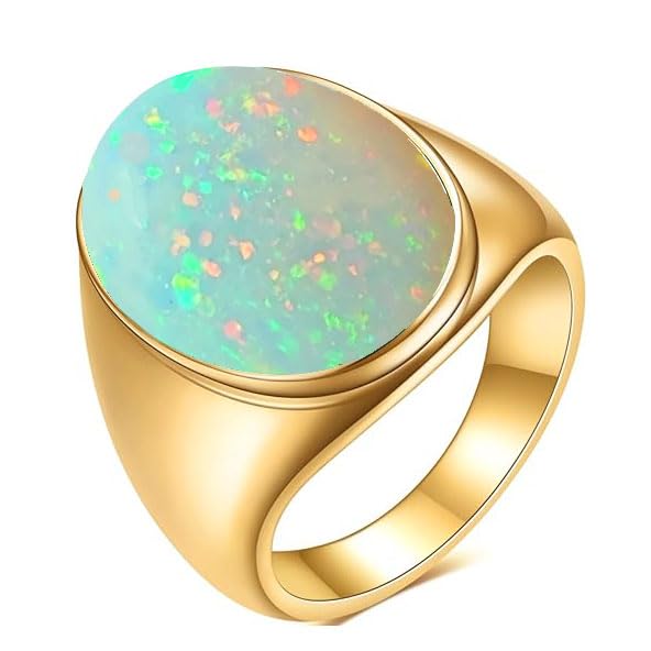 14k Gold Fire Opal Ring Opal Stone Mens Ring Oval 5 Ct Opal Statement Ring Handmade Gemstone Birthstone Rings for Men Gift for Him