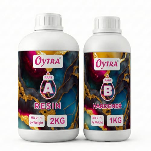 Image of Oytra Epoxy Resin Liquid 2:1 Ratio Crystal Clear Bubble Free High Gloss Non Yellowing for Table Top Craft Art Jewellery & Coating Casting Projects for Beginners (3 Kg)