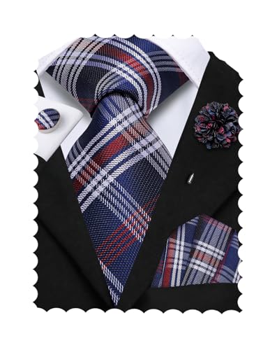 Image of Hi-Tie Men's Tie Lapel Pin Set Pocket Square Cufflinks Formal Woven Silk Tie Sets Wedding Party