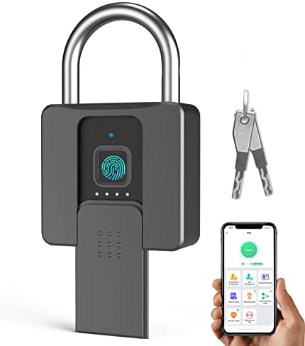 Fingerprint Padlock, Eseesmart Large Size Smart Padlock, Outdoor Waterproof Bluetooth Fingerprint Lock with Mobile APP and Keys, Suitable for Gates, Lockers, Fences, Gym, Cabinets, Warehouses, Office