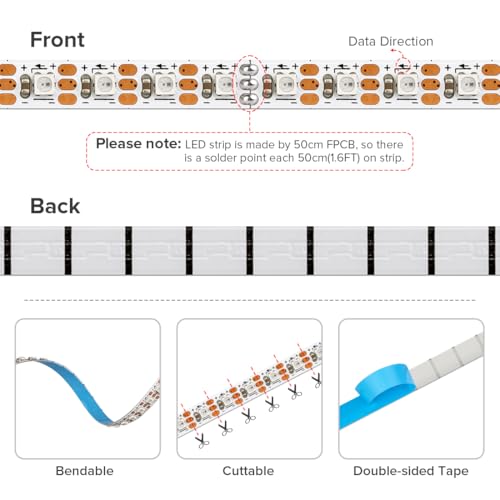 Image of SEZO WS2812B IC RGB LED Strip Lights 5mm Width Ultra Narrow Individually Addressable RGB LED 160 LEDs /m 13.1ft DC5V 2020SMD Dream Full Color Flexible Tape IP30 (No Adapter or Controller)