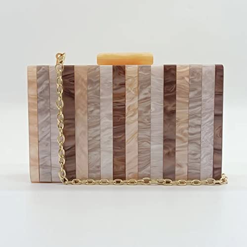 Image of Acrylic Clutch Purse for Women Colorful Evening Handbag Geometric Marbling Box Bag with Detachable Chain