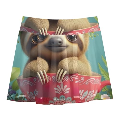 Cute Sloth Cup Animal Athletic Shorts Girls Skorts Toddlers Tennis Skirts Pink Cute School Skirt 3t
