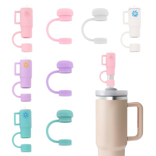 8 PCS Straw Covers Cap, Straw Cover for Stanley 30&40 Oz Tumbler, Silicone Straw Toppers Cute Straw Caps in Two Shapes, Drinking Straw Tip Covers for 0.4 Inch/10 mm Straws