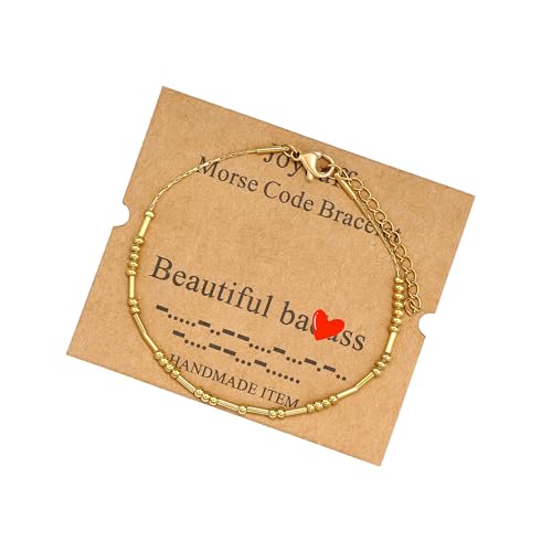 Image of JoycuFF Inspirational Morse Code Bracelets for Women Silver Beads Jewelry Encouragement Mantra Gifts for Her