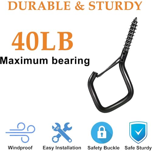 32-Pack-Heavy-Duty-Black-Screw-Eye-Hooks-with-Safety-Clips-Metal-Ceiling-Hooks-for-Hanging-Plants-Wind-Chimes-Bird-Feeders-IndoorOutdoor-Lights