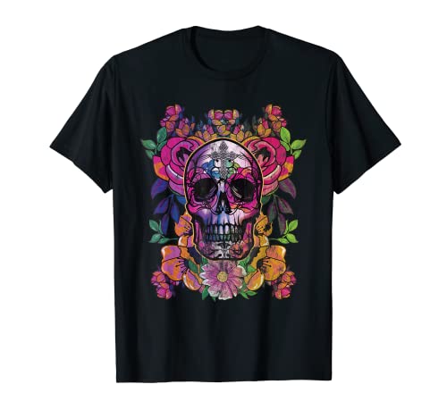 Day of the Dead Dia de los Muertos Floral Sugar Skull Women Maglietta