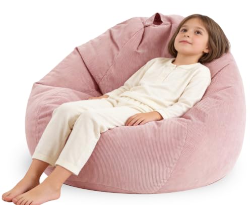 ENBAOHUI 3FT Memory Foam Bean Bag Chairs for Teens or Kids with Filling Bean Bag Sofa with Handle Super Soft Corduroy Fabric Lazy Sofa 3 Foot Pink