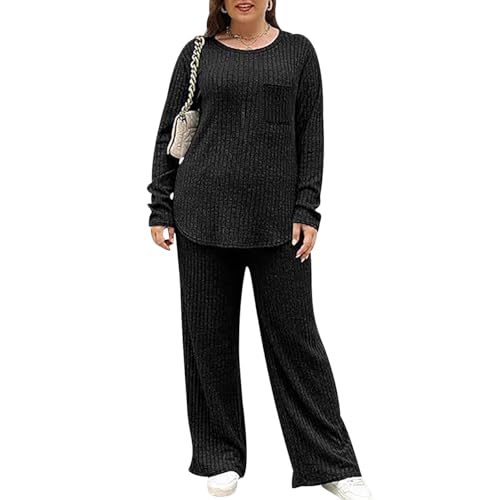 Conjunto Chandal Mujer Completo Chándal Mujer Ladies Tracksuit Women Talla Grande Set Chandal de Mujer sin Capucha Chandal Conjunto Ancho Señora Tallas Grandes Homewear Mujer Loungewear Negro XXL
