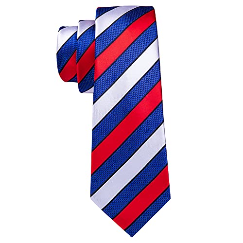 Image of Barry.Wang Tie Sets for Men Silk Stripe Necktie Woven Checkered Handkerchief Cufflinks Formal Business Wedding
