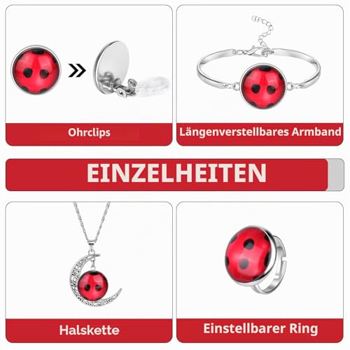 HIFOT Ladybug Kostüm Zubehör Set, Lady Bug Maske Handschuhe Tasche Haarbänder Halskette Ohrring Rollenspiel , Rot Schwarz Verkleidung Mädchen Halloween Karneval Kinder