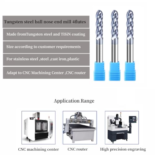 Image of 3Pcs Carbide Ball Nose CNC Router Bits 3 /4 inch Cutting Diameter Milling Tool HRC45, 3 /4 inch Shank UpCut Spiral End Mill (3 /4 3pcs)