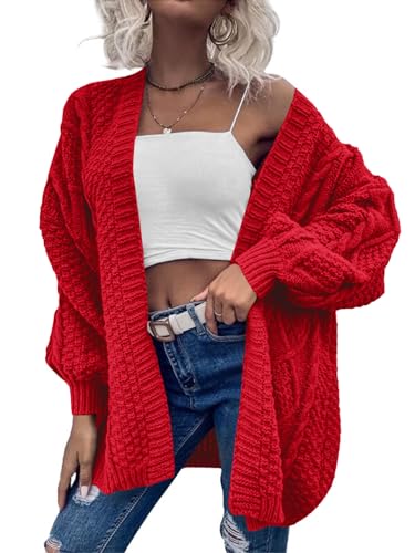 Image of Dyexces Womens Oversized Cable Knit Long Sleeve Lantern Cardigan Sweaters