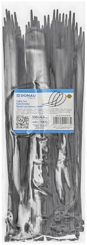 DONAU TECH Kabelbinder 100 Stück / 300 x 4 8 mm/Schwarz/Verstellbar zum Organisieren von Kabeln/Cable Ties/UV Beständig Temperaturbeständig