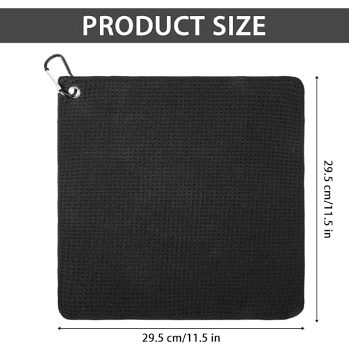 Tucnoeu Black Golf Bag Towel, Golf Rag with Carabiner Microfiber Fabric Waffle Pattern,Mens Black Golfs Towel for Bag - Image 2