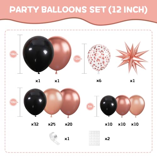 Image of Rose Gold Black Balloons Kit, 120Pcs Metallic Confetti Arch with Star Foil
