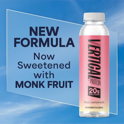 Image of Vertical Protein New Formula Razz Lemonade Ready to Drink w / 20g of Whey Isolate, Clear Post Workout Recovery Drinks, No Artificial Sweeteners, Low Calorie, Pack of 12 Protein Water Drinks