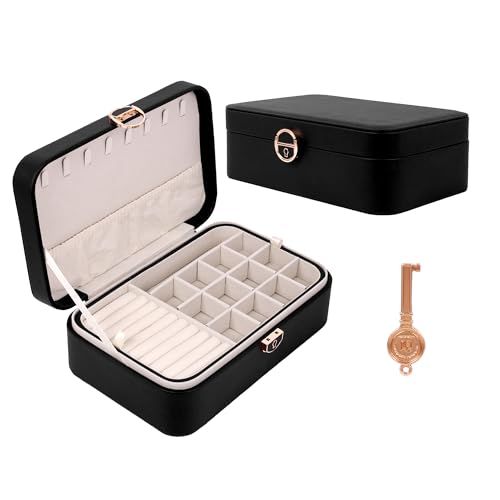 Image of BucketList Large PU Leather Jewellery Organizer Box with Necklace Hooks | Multi-Layer Jewelry Storage Case with Removable Tray & Secure Lock (PU Leather with Removable Tray (Black))