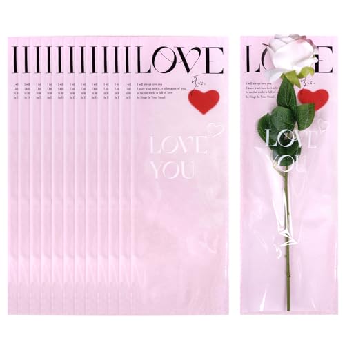 Tongcloud 20pcs Single Flower Sleeves Wrapping Bags Single Rose Bouquet Packaging Bags for Floral Arrangement Supply Wedding Valentines Day Mothers Day(Pink)