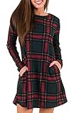 MIROL Women's Long Sleeve Plaid Color Block Casual Swing Loose Fit Tunic Dress