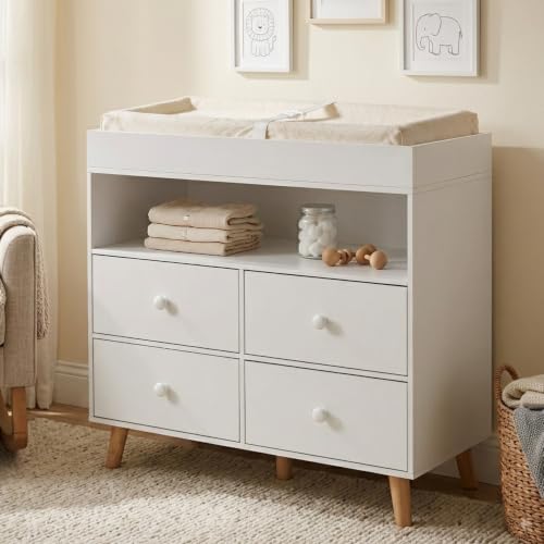 Baby Changing Table with 4 Drawers and Shelves Diaper Changing Station
