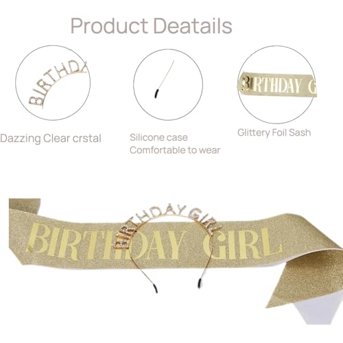 Image of Birthday Girl Crown & Sash & Sunglass for Women Girl, Headband for Princess Happy Birthday Party Decorations Favors