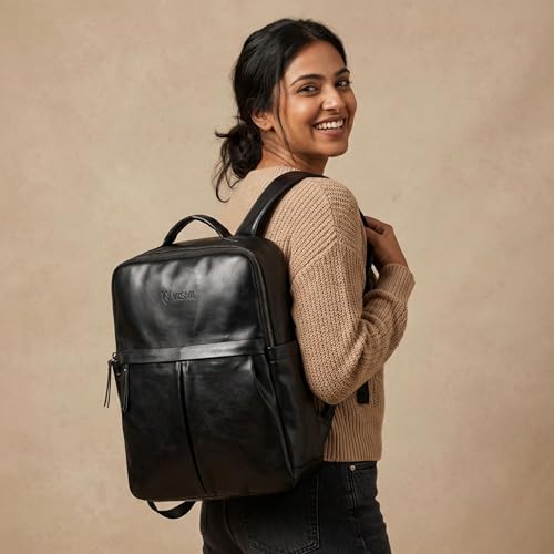 Image of VISMIINTREND Leather Laptop Backpack Bag for Men & Women | Casual, Office, College, Travel, Airport, Weekender Bag | Fits upto 15.6 Inch Laptop, Macbook | Durable | Birthday, Rakhi Gifts