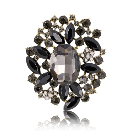 Image of LAXPICOL Vintage Austrian Crystal Elegant Flower Brooch for Women Broach Pin Wedding Jewelry Antique-Gold Tone