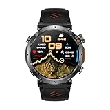 Tangxi Reloj Inteligente para Exteriores, Pantalla Transparente de 1,7 Pulgadas con Linterna LED y Llamadas BT, Rastreador de Actividad Física Multifuncional Monitor de Salud GPS (Black)