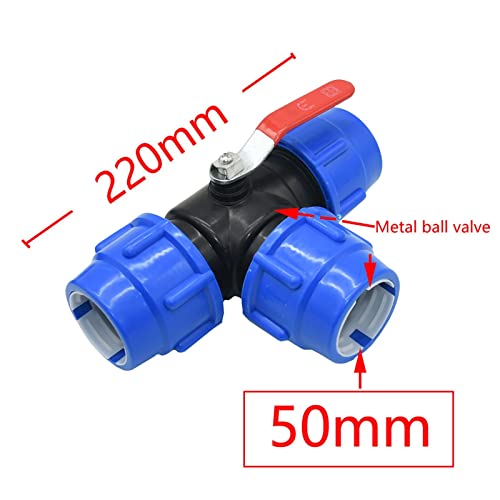Robinet à tournant sphérique PE 3 voies plastique splitte eau T-Type 50mm