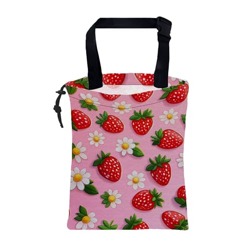 Car Garbage Bag Abstract Strawberry and Floral Hanging Canvas Car Trash Bag Drawstring Car Back Seat Organizer for Car Back Front Seat Console with Adjustable Buckle