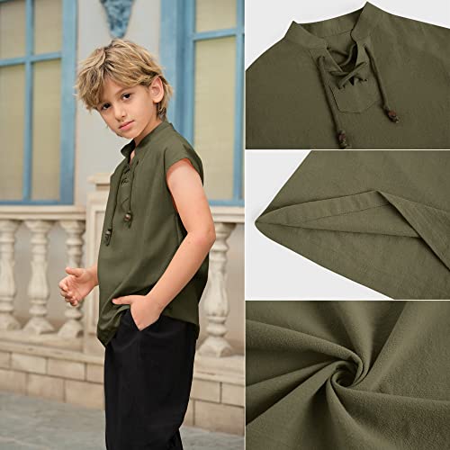 Boys Renaissance Pirate Sleeveless T Shirts Costume Kids Viking Medieval Lace Up Scottish Halloween Cosplay Tank Tops #TOP4
