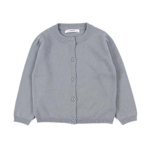 Baby Girls Boys Knit Cardigan Sweater School Uniform Basic Cotton Crewneck Long Sleeve Button Sweaters Grey Green 6T