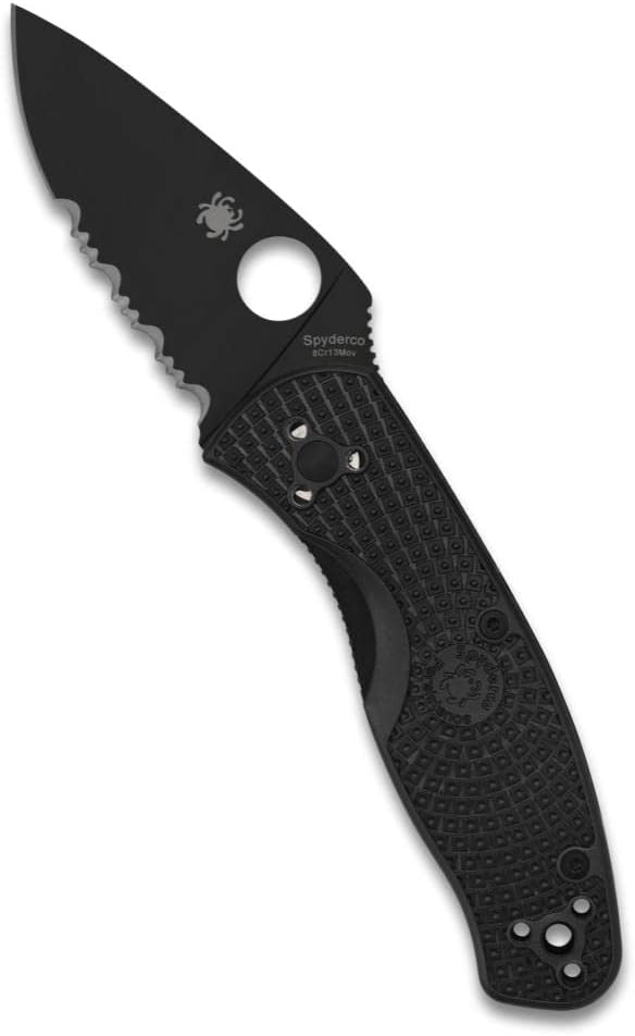 SpydercoPersistence Lightweight Knife with 2.77" Black Steel Blade and Durable Black FRN Handle - CombinationEdge - C136PSBBK