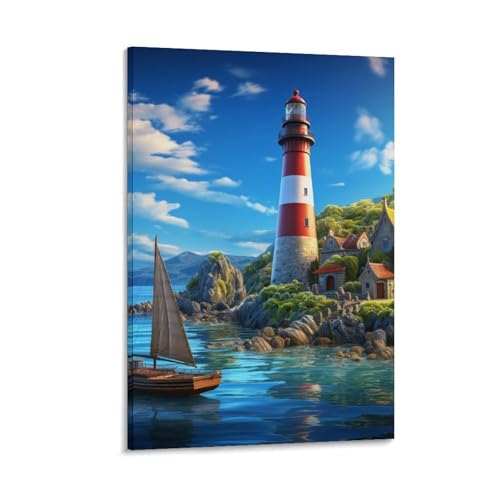 Tableau Impression Sur Toile Phare Côtier Qualité Premium 50x75cm