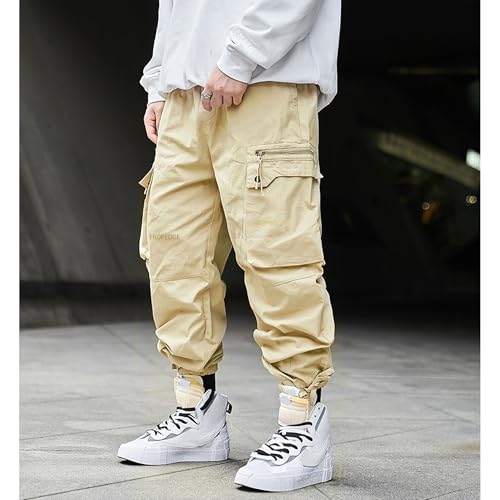 Men's American Vintage Tactical Techwear Pants Zipper Pocket Cargo Casual Pants Men Baggy Green Straight Leg Trouser2