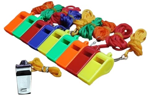 Tima 10 Packs Coaches Referee Whistles with Lanyards, 9 Colorful Plastic and 1 Stainless Steel Metal Whistle for Football Sports Lifeguards Survival Emergency Training (Multicolour)