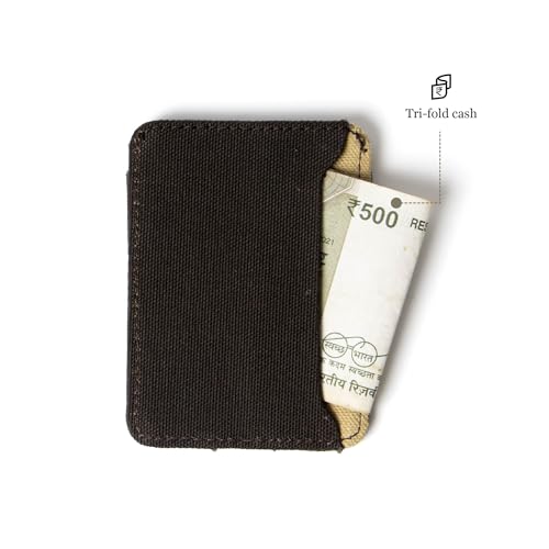 Image of Bellblock Canvas Card Holder for Men /Women | Slim Handcrafted Mens Card Wallet | Upto 5 Cards & Folded Cash | Cotton Canvas | Mocha Black (Pack of 1)